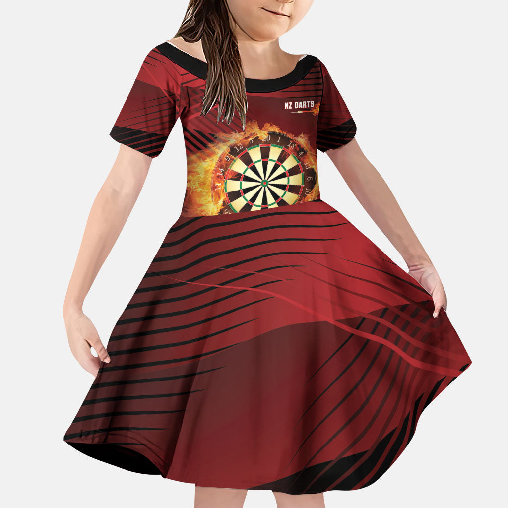Personalised Darts New Zealand Family Matching Off Shoulder Maxi Dress and Hawaiian Shirt Silver Fern Red Color LT22 Daughter's Dress Red - Polynesian Pride