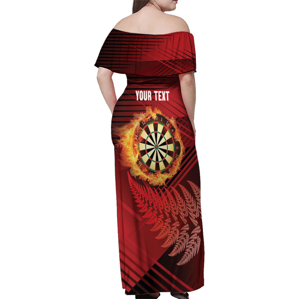 Personalised Darts New Zealand Family Matching Off Shoulder Maxi Dress and Hawaiian Shirt Silver Fern Red Color LT22 - Polynesian Pride