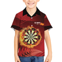Personalised Darts New Zealand Family Matching Off Shoulder Maxi Dress and Hawaiian Shirt Silver Fern Red Color LT22 Son's Shirt Red - Polynesian Pride