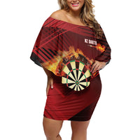 Personalised Darts New Zealand Family Matching Off Shoulder Short Dress and Hawaiian Shirt Silver Fern Red Color LT22 Mom's Dress Red - Polynesian Pride