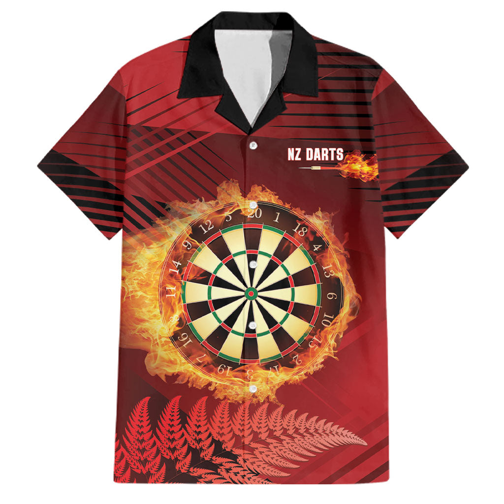 Personalised Darts New Zealand Family Matching Puletasi and Hawaiian Shirt Silver Fern Red Color LT22 Dad's Shirt - Short Sleeve Red - Polynesian Pride