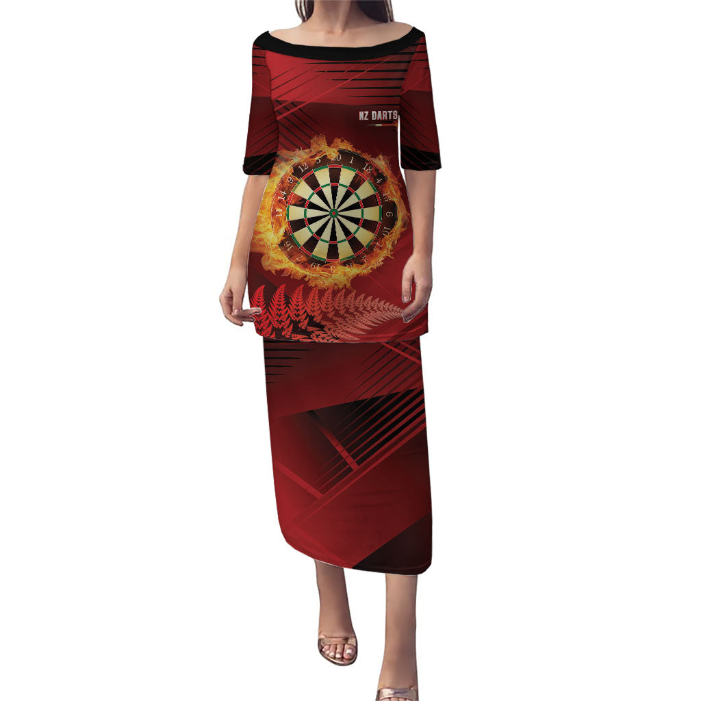 Personalised Darts New Zealand Family Matching Puletasi and Hawaiian Shirt Silver Fern Red Color LT22 Mom's Dress Red - Polynesian Pride