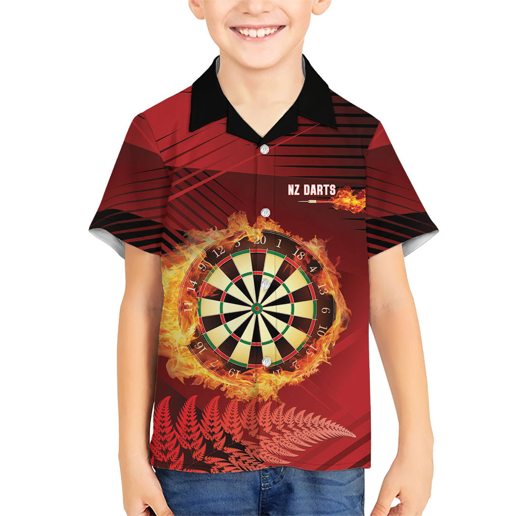 Personalised Darts New Zealand Family Matching Summer Maxi Dress and Hawaiian Shirt Silver Fern Red Color LT22 Son's Shirt Red - Polynesian Pride