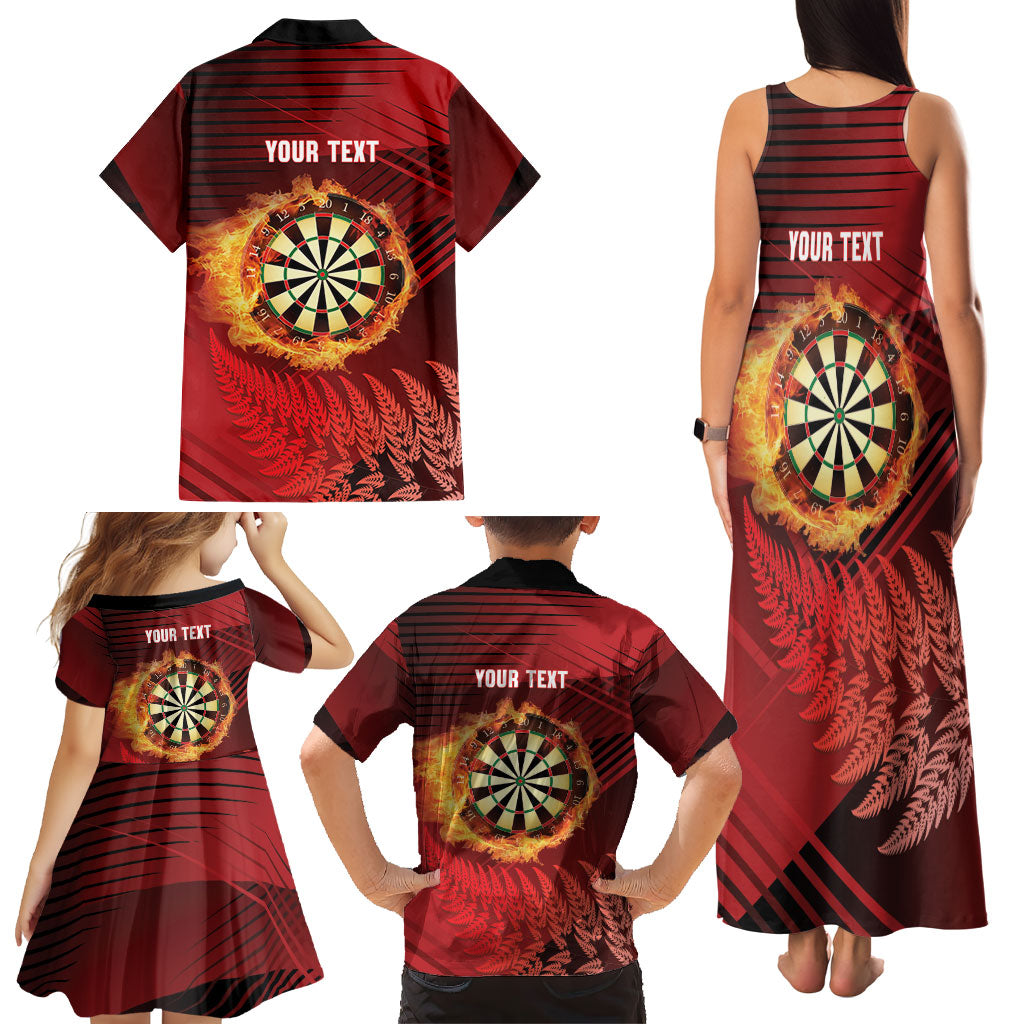Personalised Darts New Zealand Family Matching Tank Maxi Dress and Hawaiian Shirt Silver Fern Red Color LT22 - Polynesian Pride