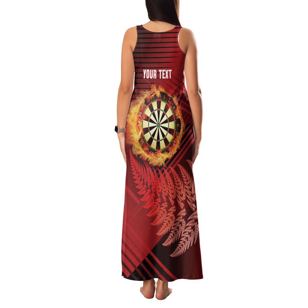 Personalised Darts New Zealand Family Matching Tank Maxi Dress and Hawaiian Shirt Silver Fern Red Color LT22 - Polynesian Pride