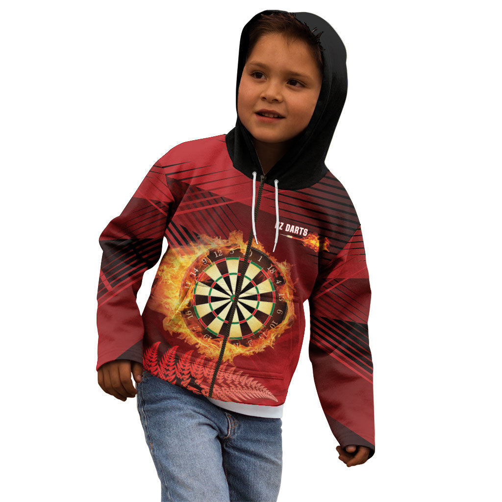 Personalised Darts New Zealand Kid Hoodie Silver Fern Red Color
