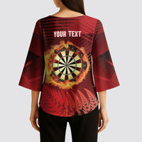 Personalised Darts New Zealand Kimono Sleeve Blouse Silver Fern Red Color