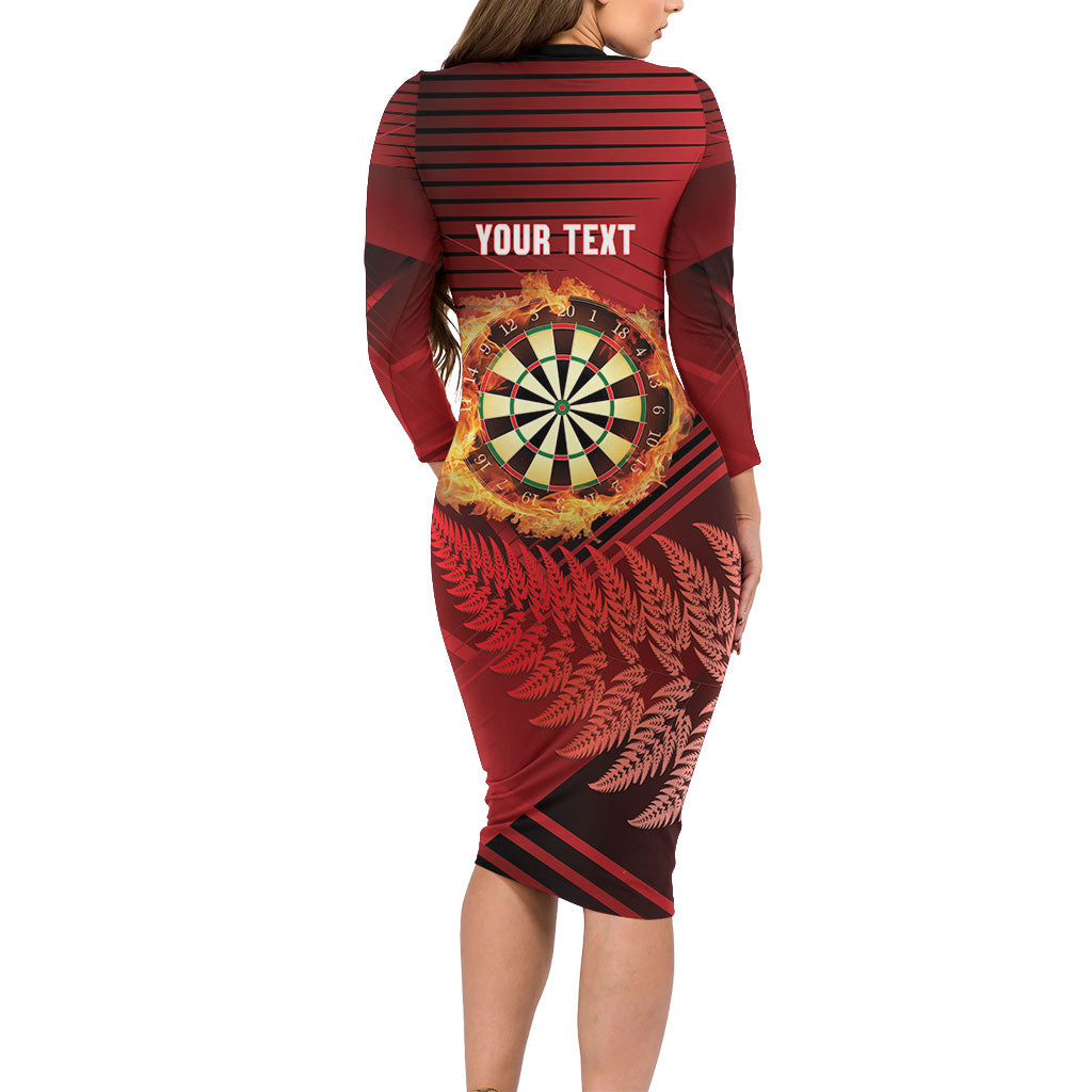 Personalised Darts New Zealand Long Sleeve Bodycon Dress Silver Fern Red Color