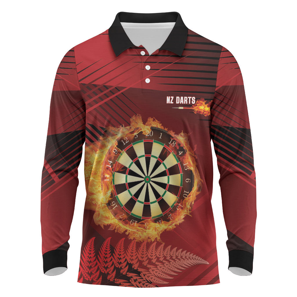 Personalised Darts New Zealand Long Sleeve Polo Shirt Silver Fern Red Color