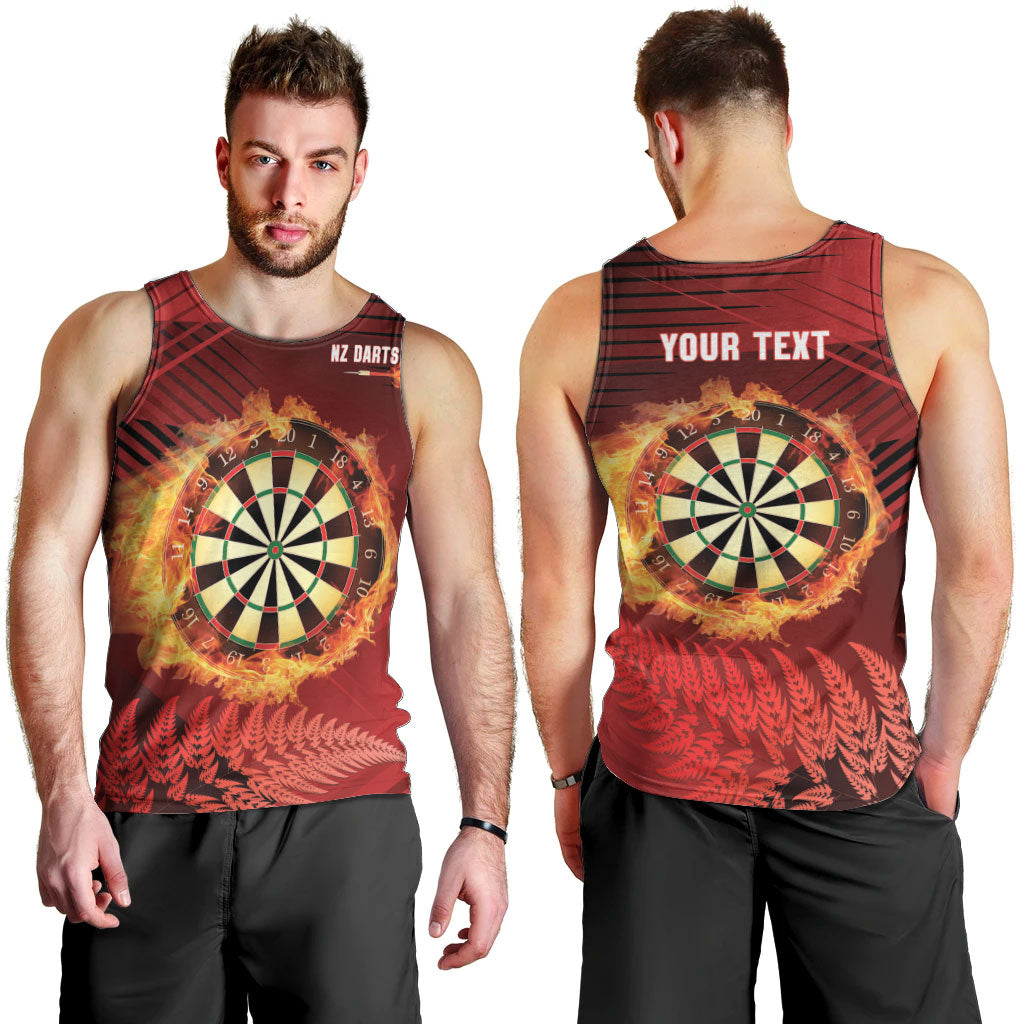 Personalised Darts New Zealand Men Tank Top Silver Fern Red Color