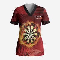 Personalised Darts New Zealand Scrub Top Silver Fern Red Color