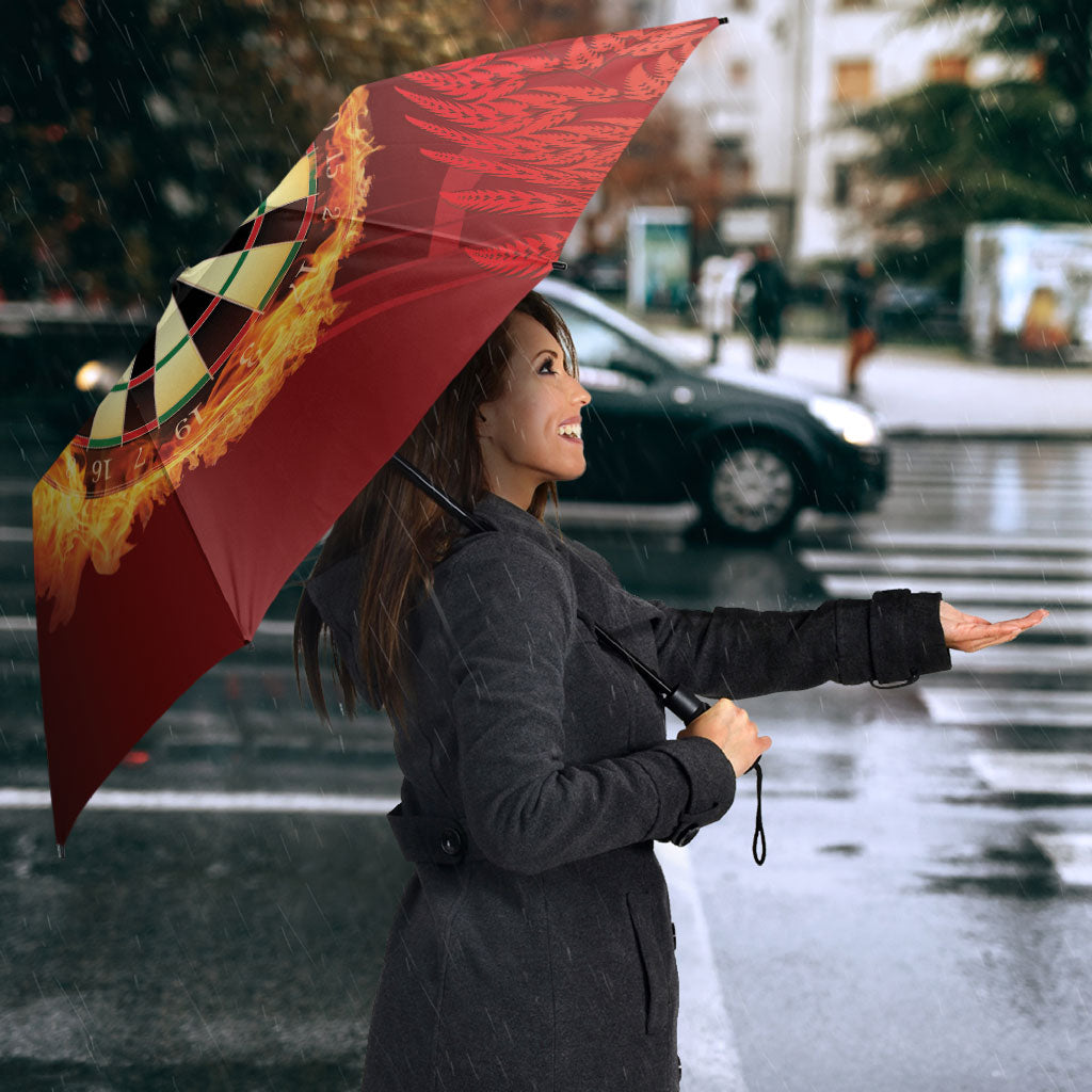 Personalised Darts New Zealand Umbrella Silver Fern Red Color