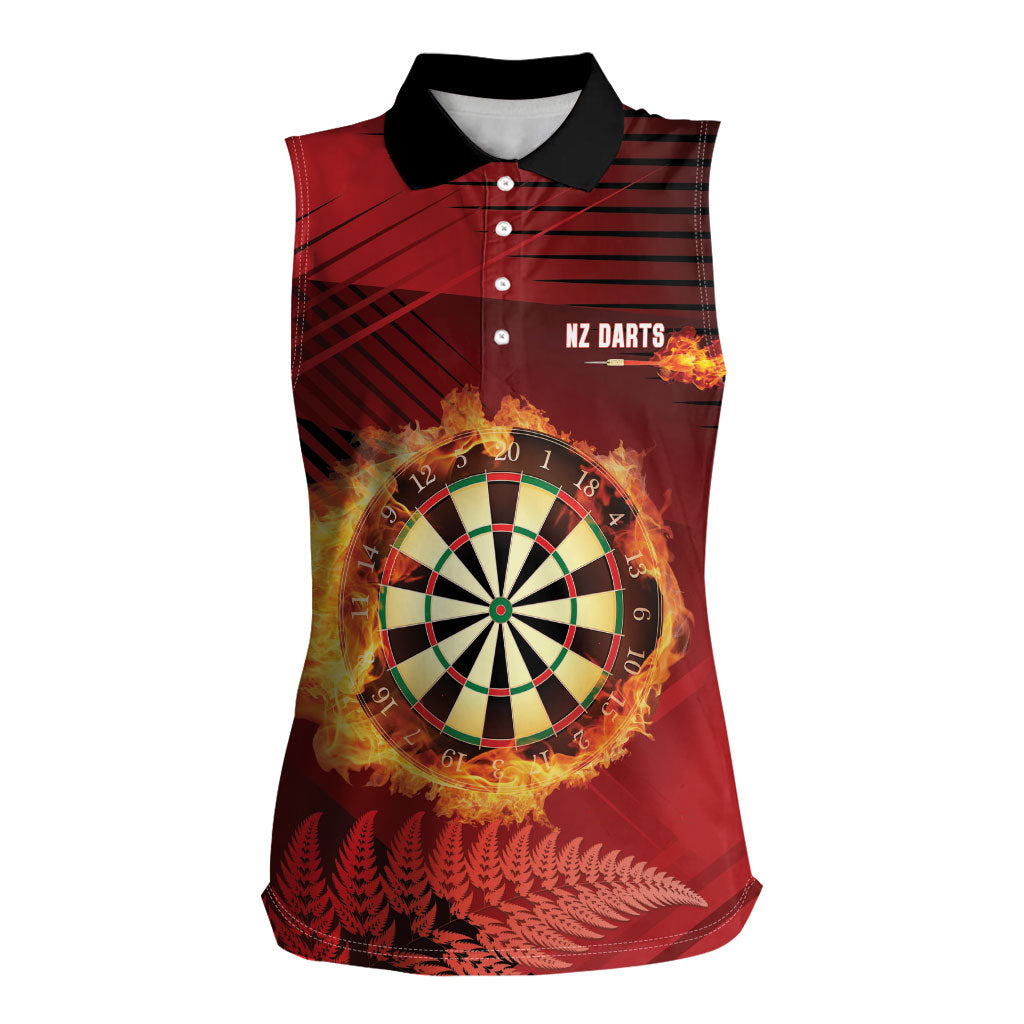 Personalised Darts New Zealand Women Sleeveless Polo Shirt Silver Fern Red Color LT22 Female Red - Polynesian Pride