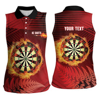 Personalised Darts New Zealand Women Sleeveless Polo Shirt Silver Fern Red Color LT22 - Polynesian Pride