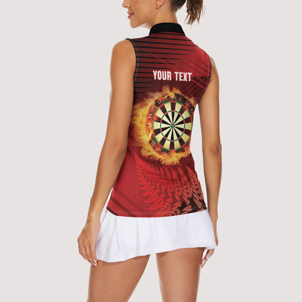 Personalised Darts New Zealand Women Sleeveless Polo Shirt Silver Fern Red Color LT22 - Polynesian Pride