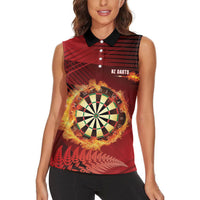 Personalised Darts New Zealand Women Sleeveless Polo Shirt Silver Fern Red Color LT22 - Polynesian Pride