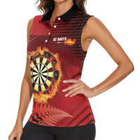 Personalised Darts New Zealand Women Sleeveless Polo Shirt Silver Fern Red Color LT22 - Polynesian Pride