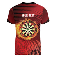 Personalised Darts New Zealand Women V-Neck T-Shirt Silver Fern Red Color