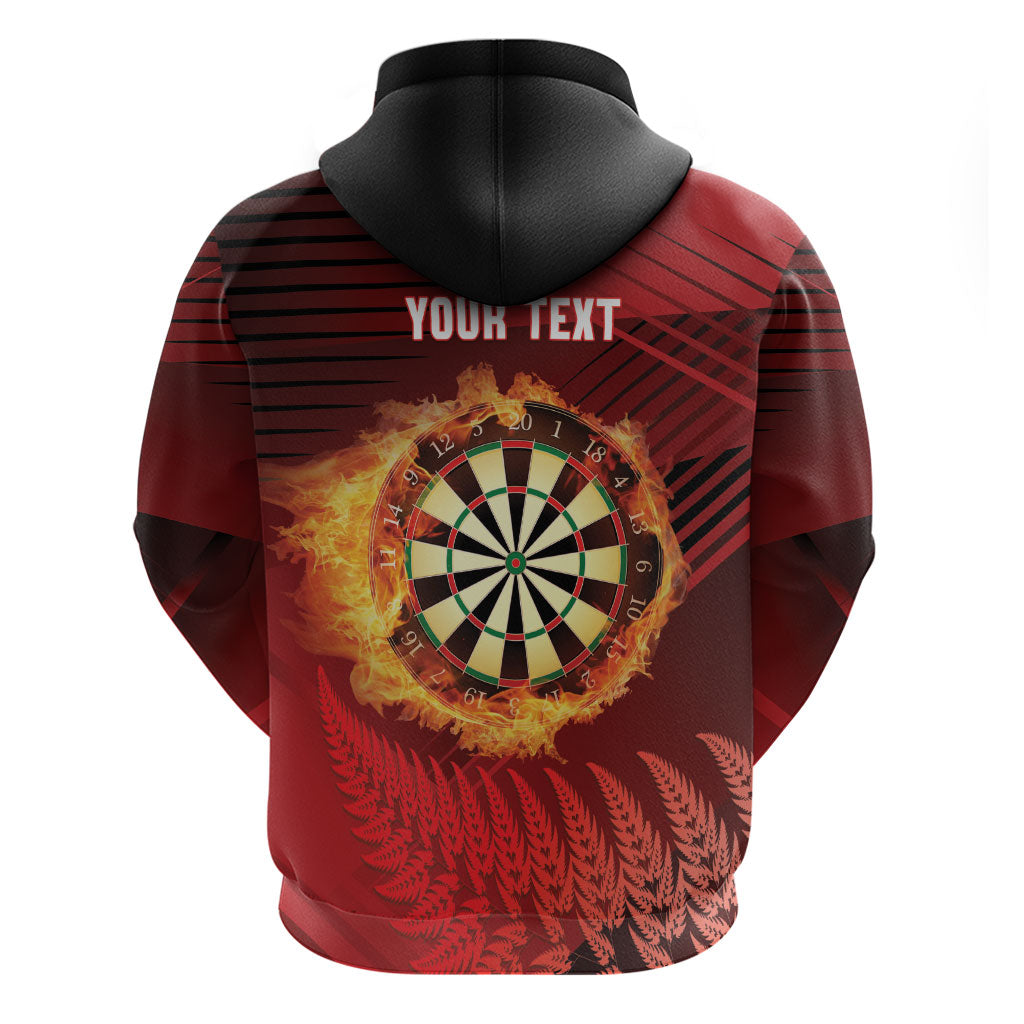 Personalised Darts New Zealand Zip Hoodie Silver Fern Red Color