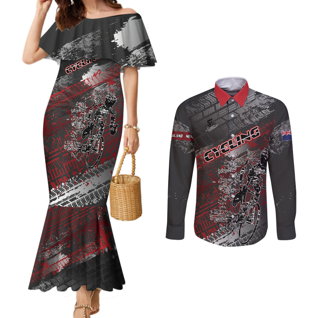 Personalised Cycling New Zealand Couples Matching Mermaid Dress and Long Sleeve Button Shirt Aotearoa Pride Sportswear LT22 Red - Polynesian Pride