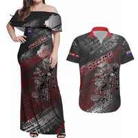 Personalised Cycling New Zealand Couples Matching Off Shoulder Maxi Dress and Hawaiian Shirt Aotearoa Pride Sportswear LT22 Red - Polynesian Pride