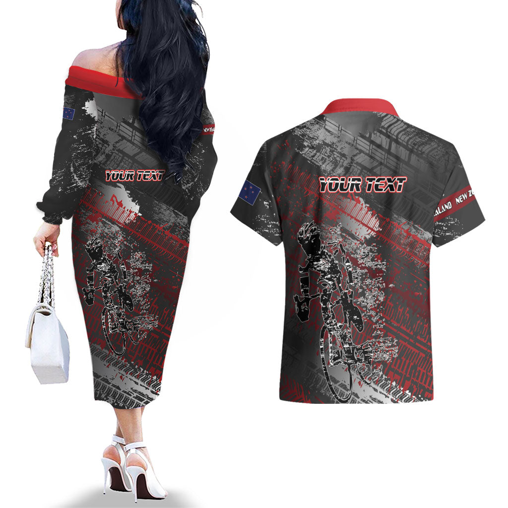 Personalised Cycling New Zealand Couples Matching Off The Shoulder Long Sleeve Dress and Hawaiian Shirt Aotearoa Pride Sportswear LT22 - Polynesian Pride