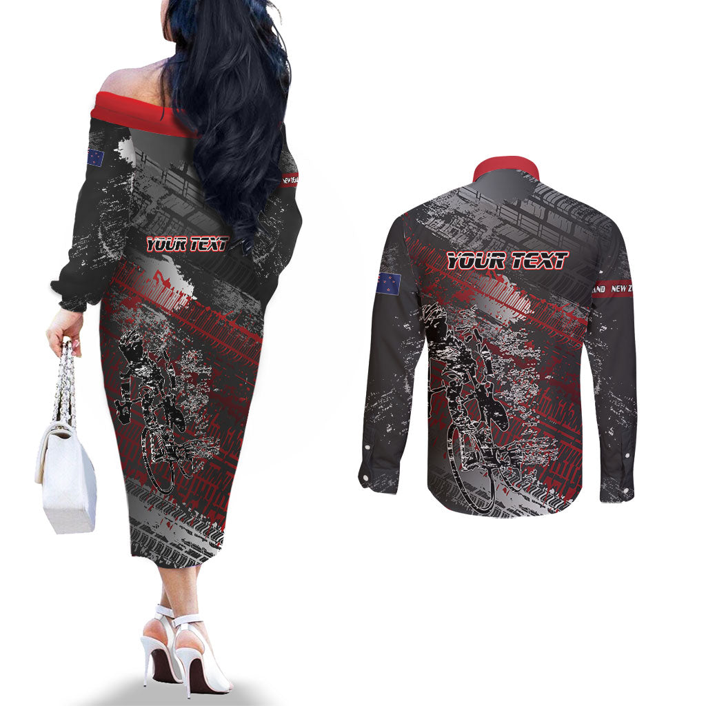 Personalised Cycling New Zealand Couples Matching Off The Shoulder Long Sleeve Dress and Long Sleeve Button Shirt Aotearoa Pride Sportswear LT22 - Polynesian Pride