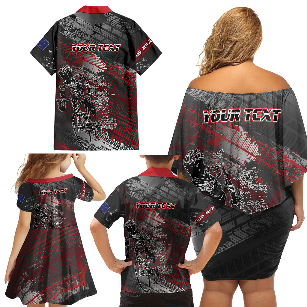 Personalised Cycling New Zealand Family Matching Off Shoulder Short Dress and Hawaiian Shirt Aotearoa Pride Sportswear LT22 - Polynesian Pride