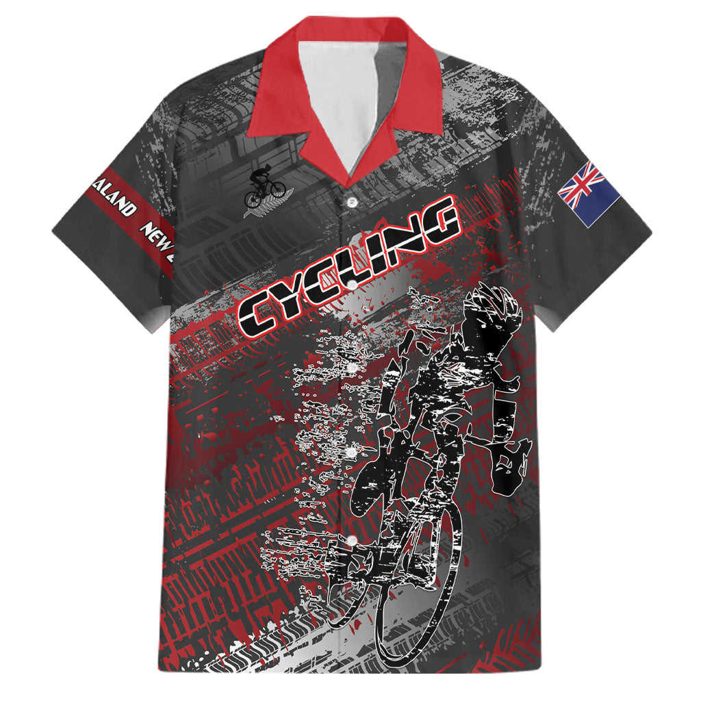 Personalised Cycling New Zealand Family Matching Off Shoulder Short Dress and Hawaiian Shirt Aotearoa Pride Sportswear LT22 Dad's Shirt - Short Sleeve Red - Polynesian Pride