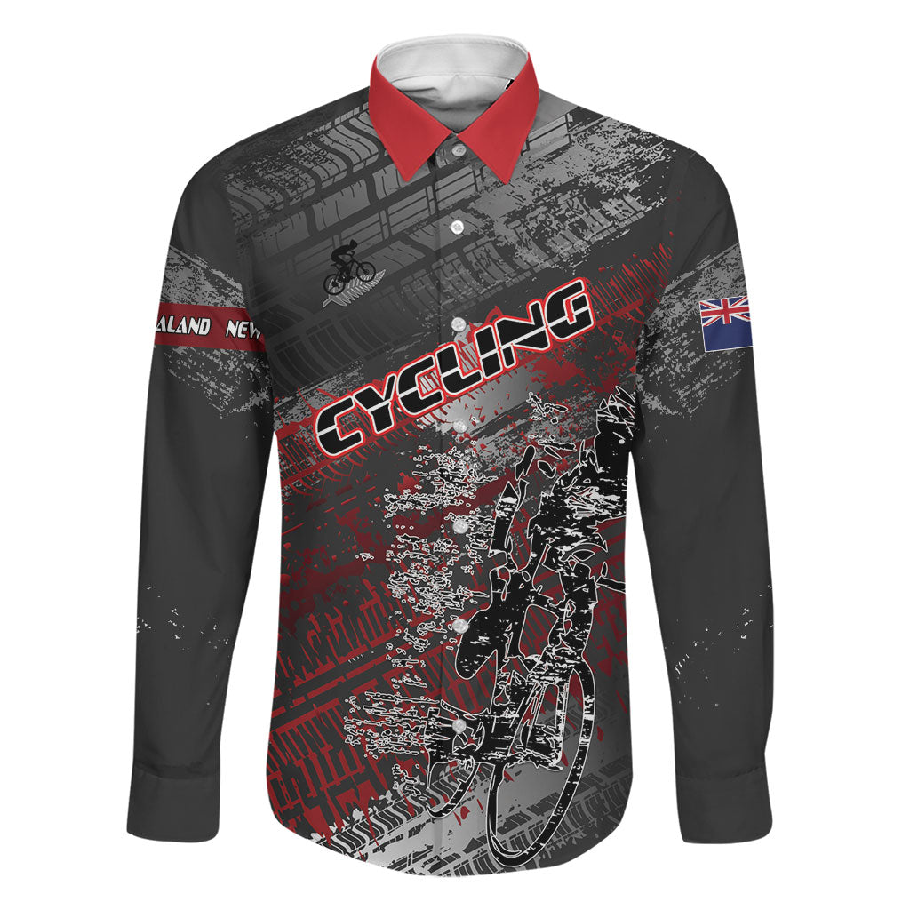 Personalised Cycling New Zealand Family Matching Puletasi and Hawaiian Shirt Aotearoa Pride Sportswear LT22 Dad's Shirt - Long Sleeve Red - Polynesian Pride