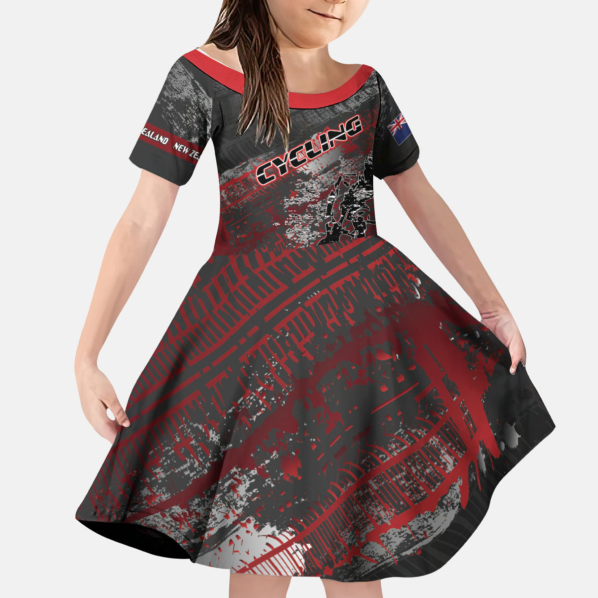 Personalised Cycling New Zealand Kid Short Sleeve Dress Aotearoa Pride Sportswear LT22 KID Red - Polynesian Pride