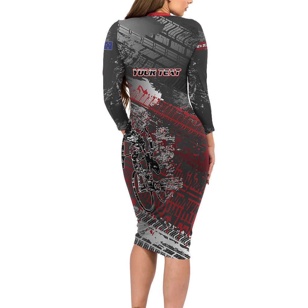 Personalised Cycling New Zealand Long Sleeve Bodycon Dress Aotearoa Pride Sportswear