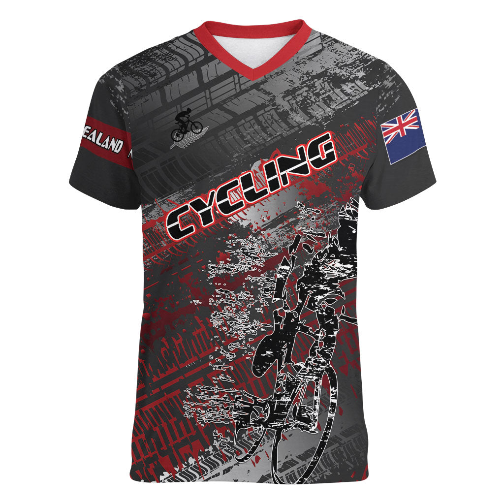 Personalised Cycling New Zealand Women V-Neck T-Shirt Aotearoa Pride Sportswear LT22 Female Red - Polynesian Pride
