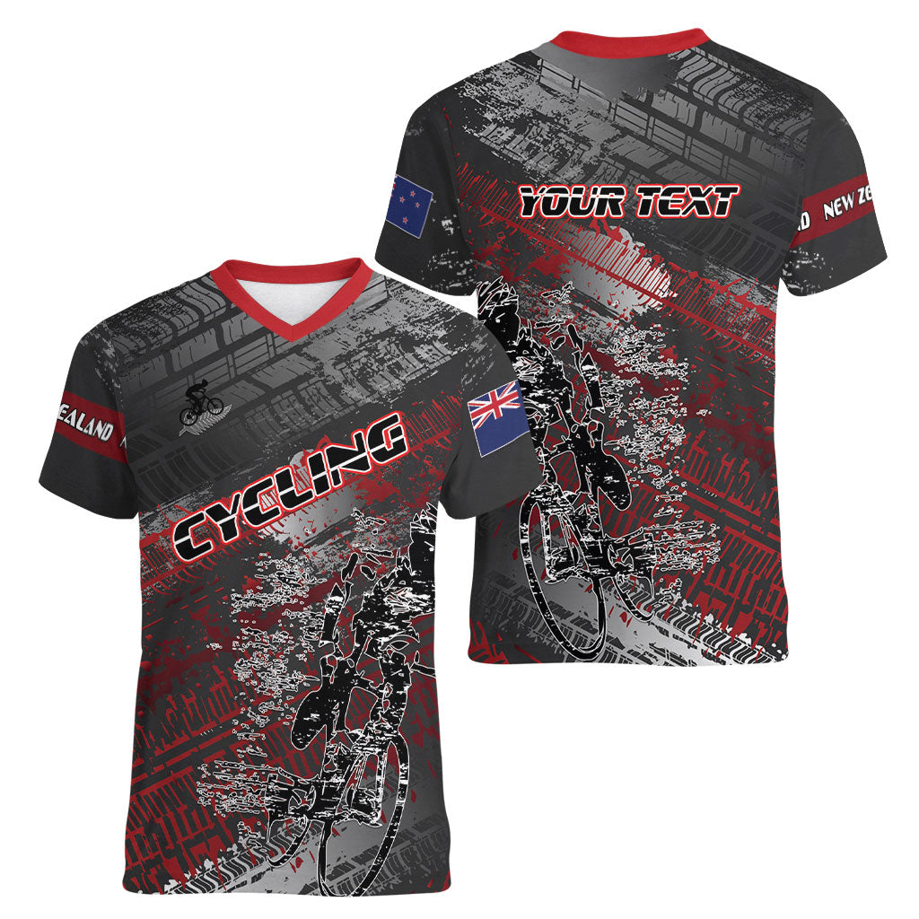 Personalised Cycling New Zealand Women V-Neck T-Shirt Aotearoa Pride Sportswear LT22 - Polynesian Pride