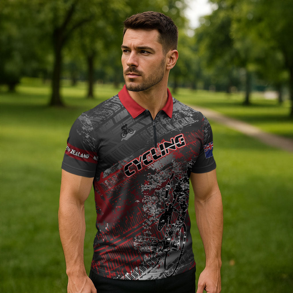 Personalised Cycling New Zealand Zipper Polo Shirt Aotearoa Pride Sportswear