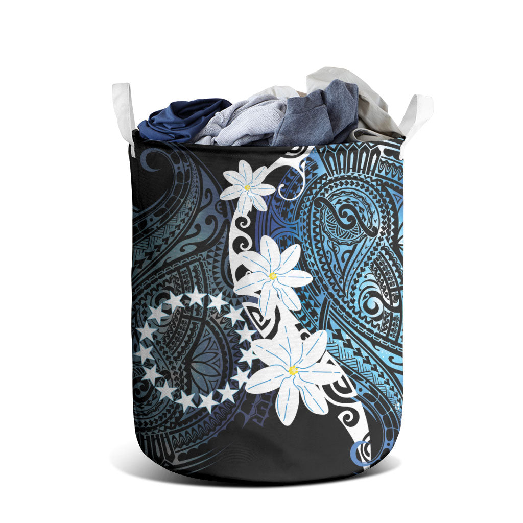Cook Islands Maori Language Week Laundry Basket Tiare Maori Kuki Airani Blue Pattern