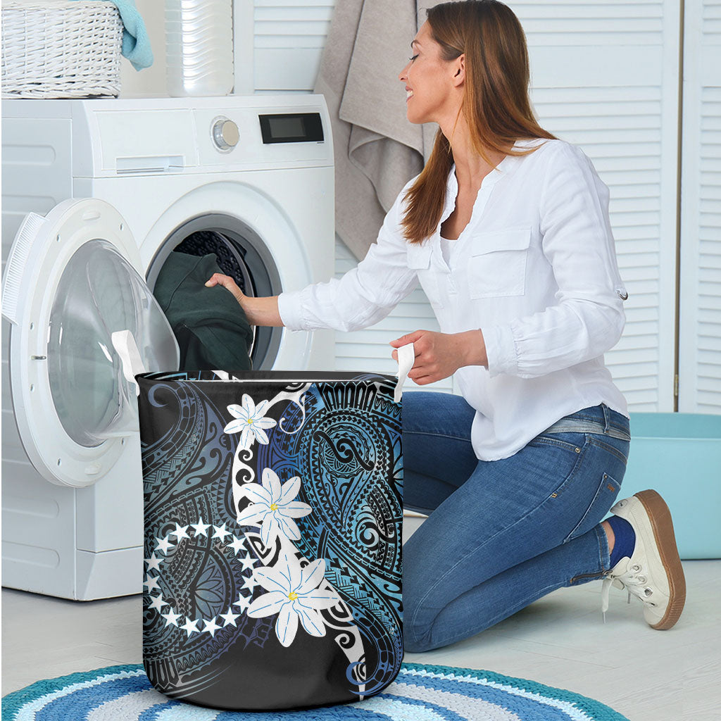 Cook Islands Maori Language Week Laundry Basket Tiare Maori Kuki Airani Blue Pattern