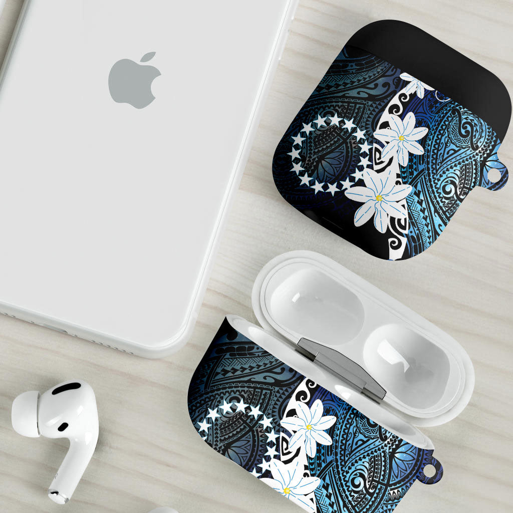Cook Islands Maori Language Week AirPods Case Tiare Maori Kuki Airani Blue Pattern