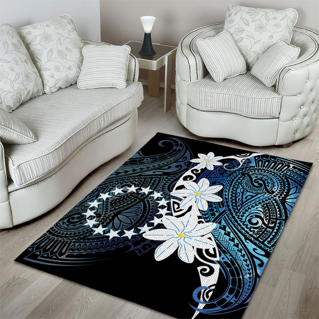 Cook Islands Maori Language Week Area Rug Tiare Maori Kuki Airani Blue Pattern