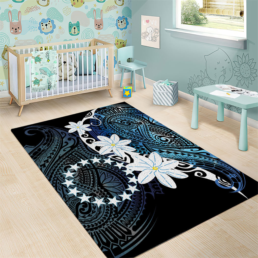 Cook Islands Maori Language Week Area Rug Tiare Maori Kuki Airani Blue Pattern