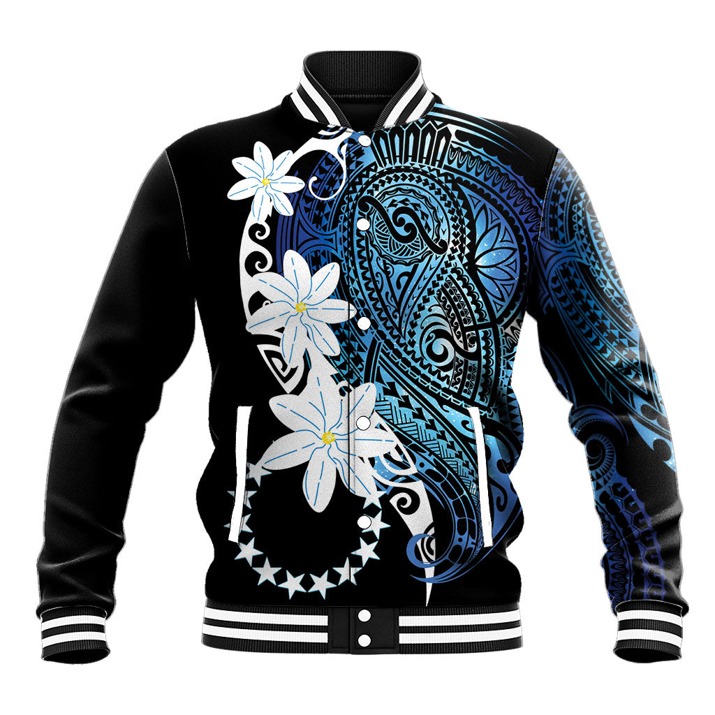 Cook Islands Maori Language Week Baseball Jacket Tiare Maori Kuki Airani Blue Pattern