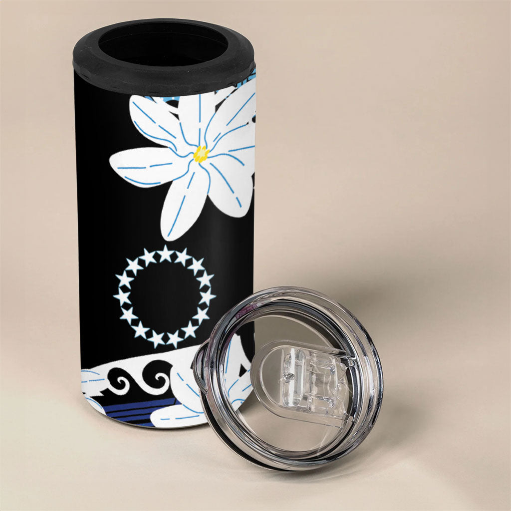 Cook Islands Maori Language Week 4 in 1 Can Cooler Tumbler Tiare Maori Kuki Airani Blue Pattern