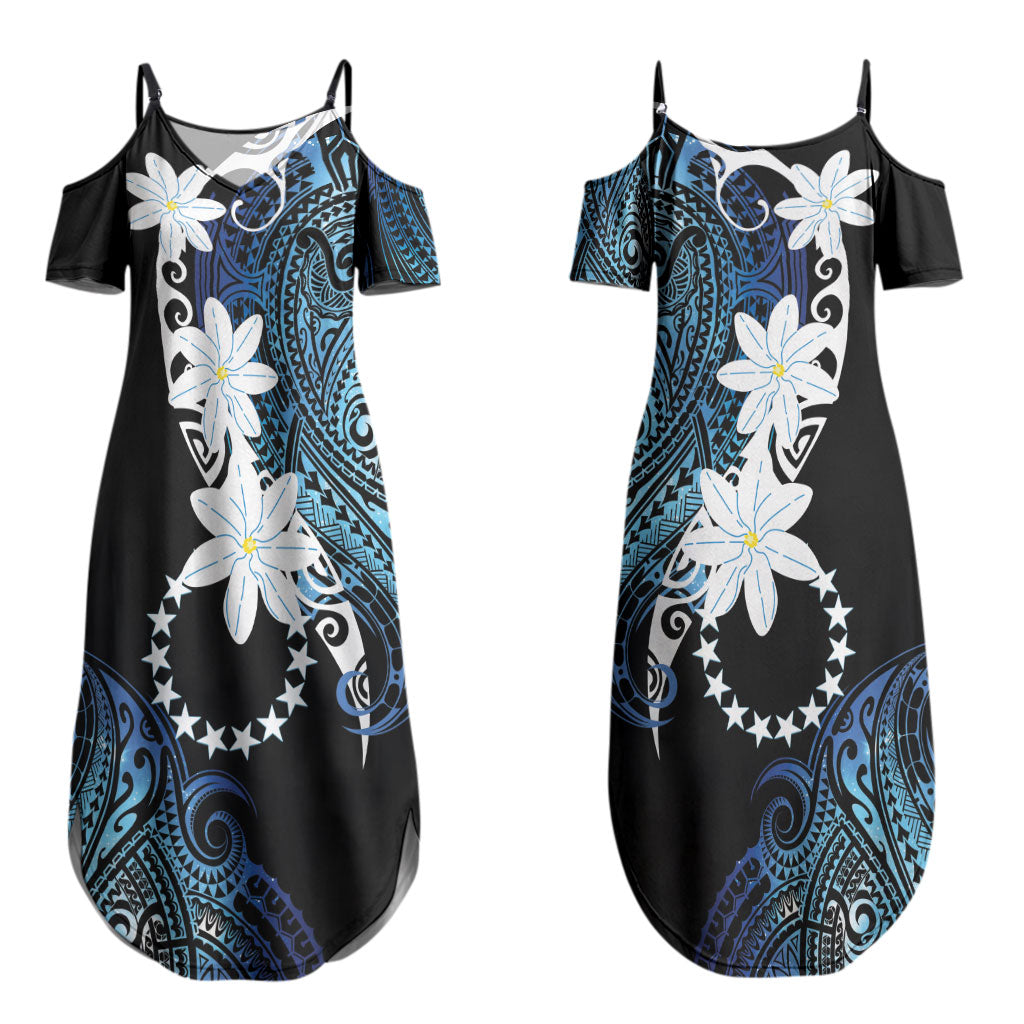 Cook Islands Maori Language Week Couples Matching Summer Maxi Dress and Long Sleeve Button Shirt Tiare Maori Kuki Airani Blue Pattern