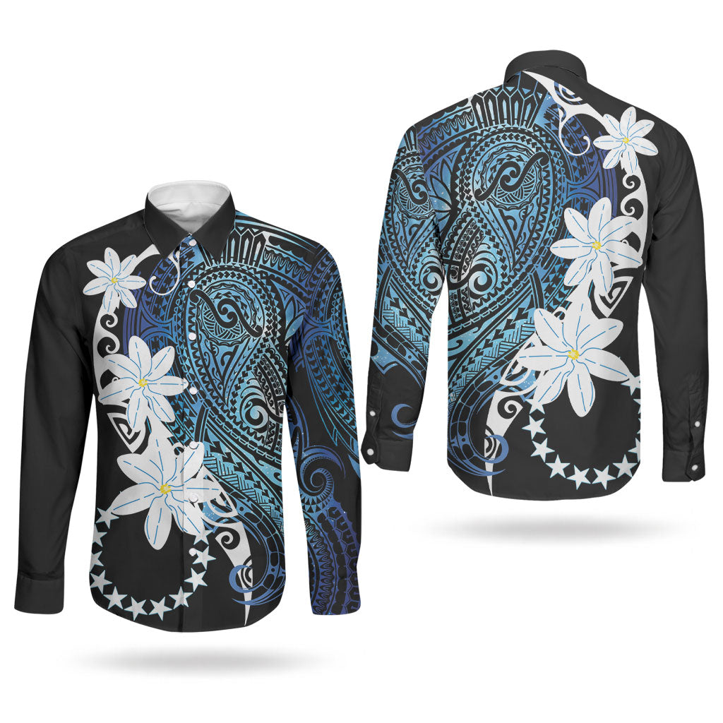 Cook Islands Maori Language Week Couples Matching Tank Maxi Dress and Long Sleeve Button Shirt Tiare Maori Kuki Airani Blue Pattern