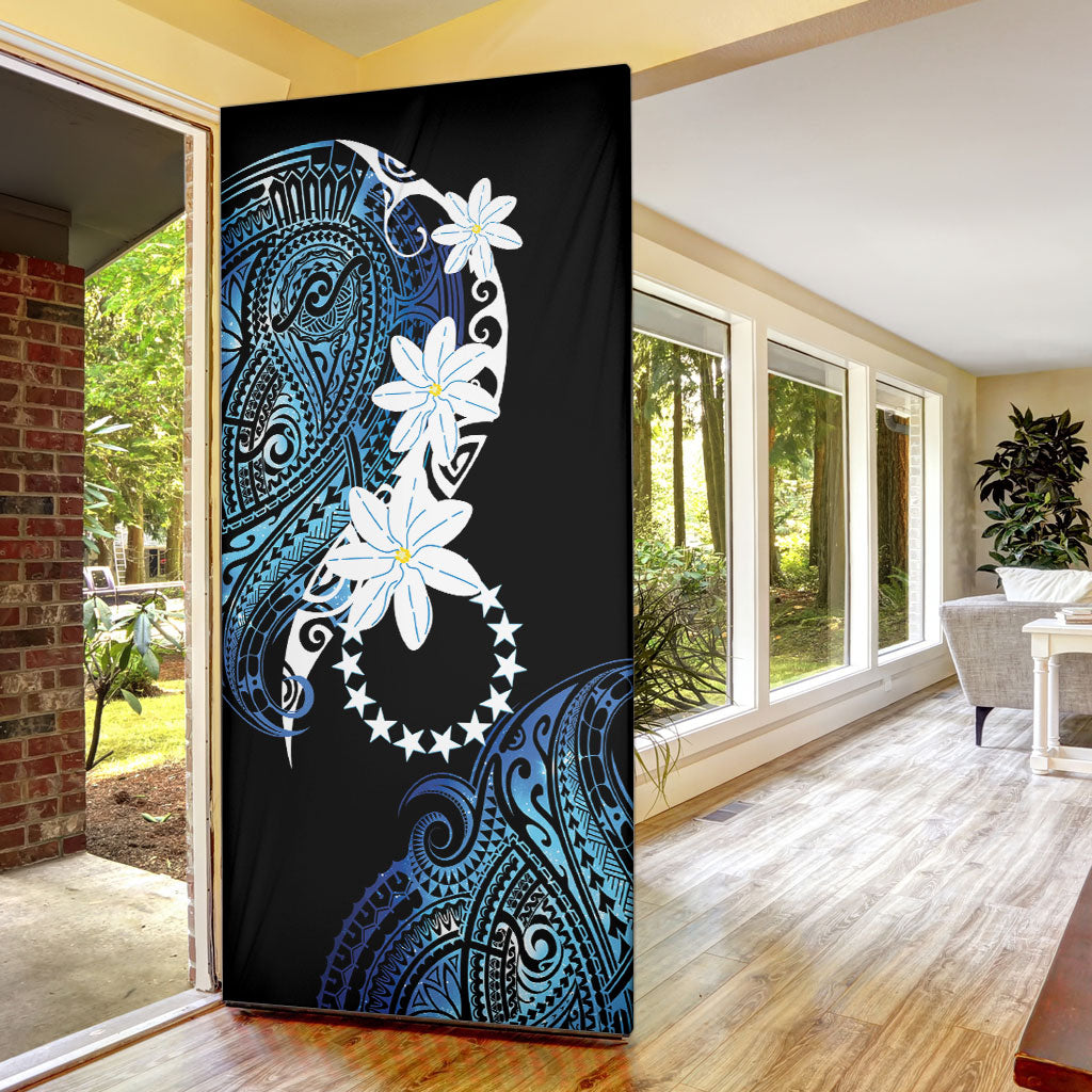 Cook Islands Maori Language Week Door Cover Tiare Maori Kuki Airani Blue Pattern