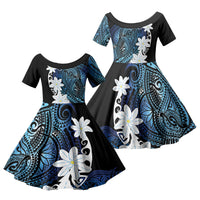 Cook Islands Maori Language Week Family Matching Long Sleeve Bodycon Dress and Hawaiian Shirt Tiare Maori Kuki Airani Blue Pattern