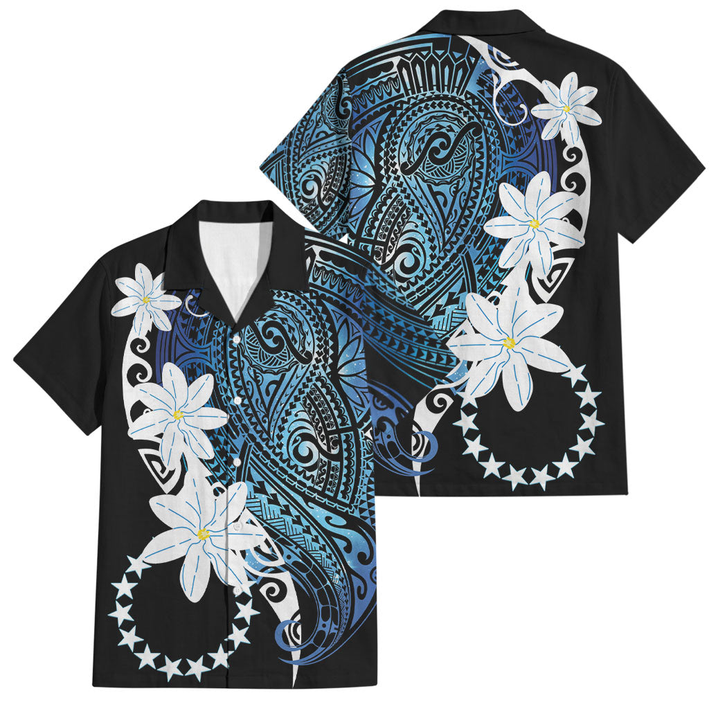 Cook Islands Maori Language Week Family Matching Off Shoulder Maxi Dress and Hawaiian Shirt Tiare Maori Kuki Airani Blue Pattern