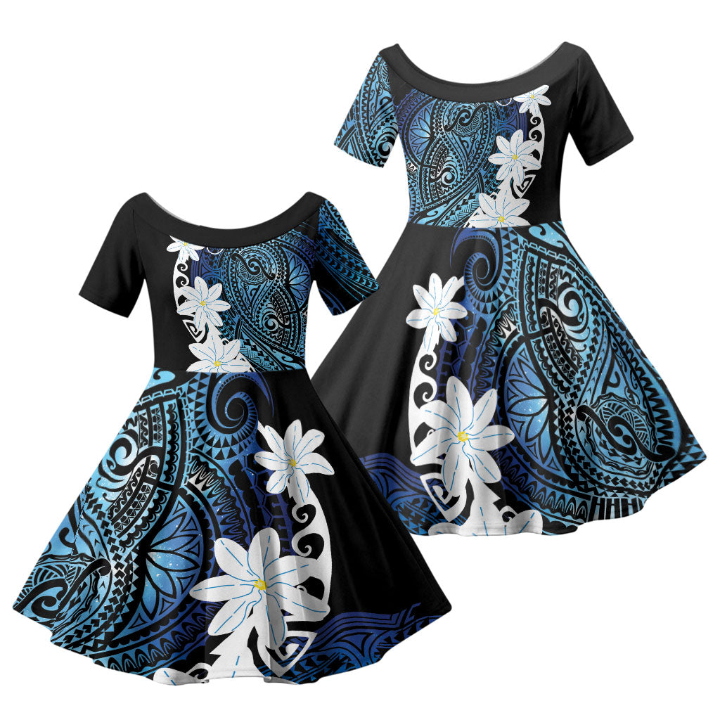 Cook Islands Maori Language Week Family Matching Puletasi and Hawaiian Shirt Tiare Maori Kuki Airani Blue Pattern