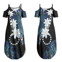 Cook Islands Maori Language Week Family Matching Summer Maxi Dress and Hawaiian Shirt Tiare Maori Kuki Airani Blue Pattern