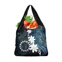 Cook Islands Maori Language Week Grocery Bag Tiare Maori Kuki Airani Blue Pattern